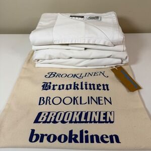 BROOKLINEN White Queen Classic Percale 4 Piece Sheet Set Casual Quiet Luxury